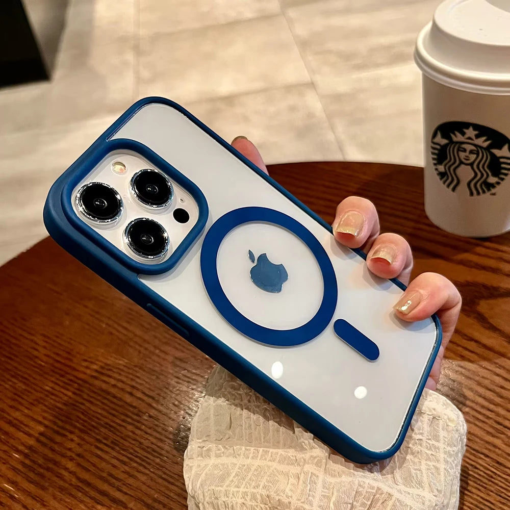 Luxury Magsafe Transparent Case For iPhone 16 15 14 13 12 11 Pro XS XR Max Mini Plus Magnetic Wireless Charge Cases Cover